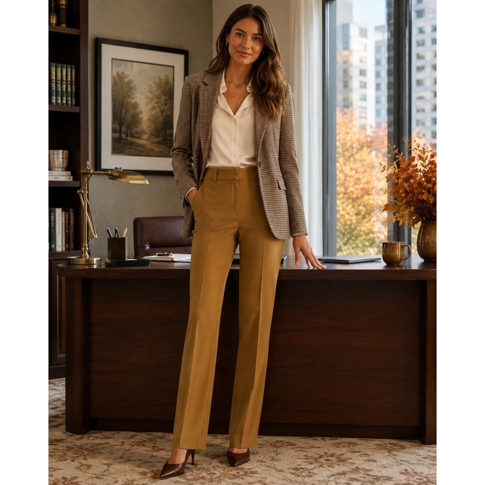 Ann Taylor Factory Mustard Tan Straight Leg‎ Professional Trousers Size 6